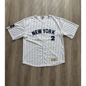 Vintage Y2K New York Yankees MLB Derek Jeter Pinstripe Baseball Jersey #2 2XL